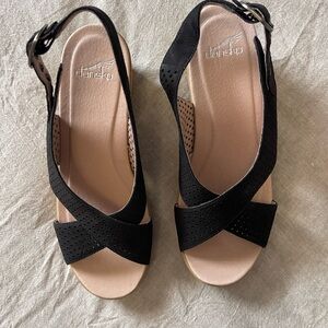 Dansko Jacinda Nubuck Black Wedge Sandals | Size 40 (US 9) | New in Box